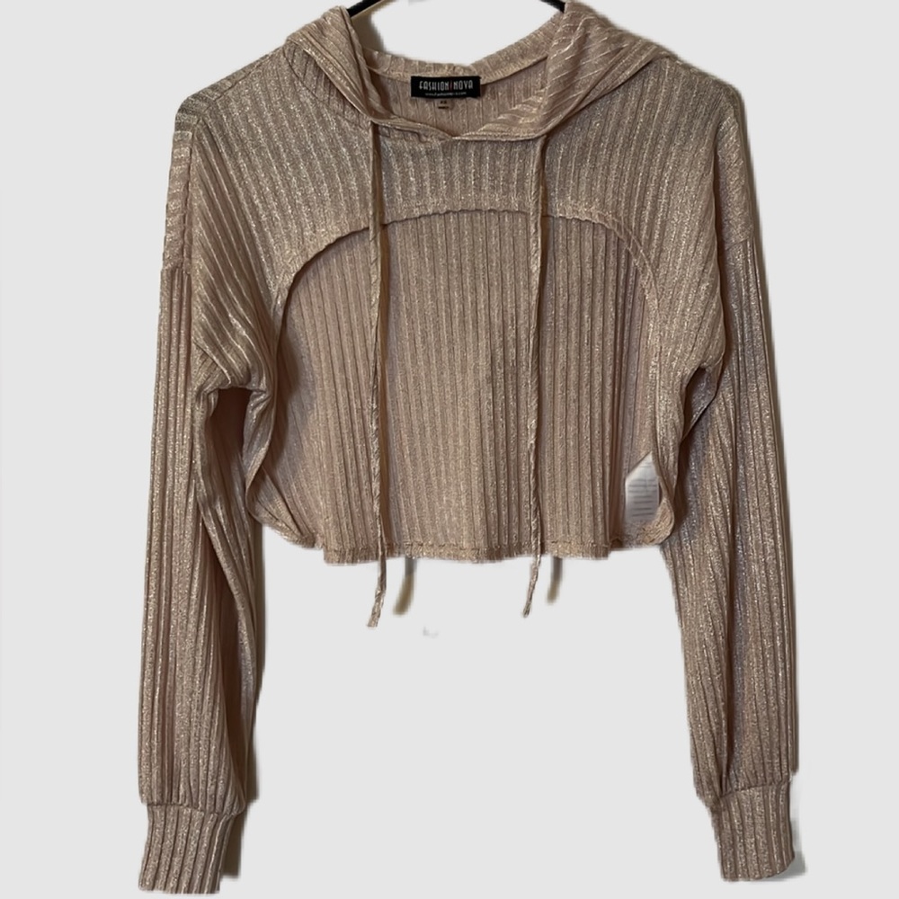Crop Top High Low Hoodie with Shimmer Metallic Finish